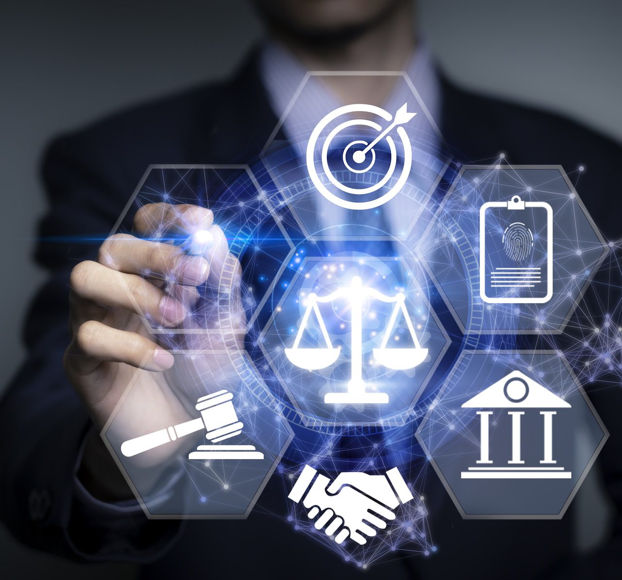 Justice lawyers with Judge gavel, Businessman in suit or lawyer Hiring lawyers in the digital system. Legal law, prosecution, legal adviser, lawsuit, detective, investigation,legal consultant..
